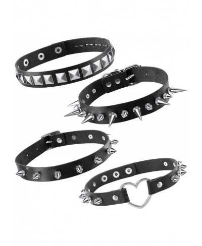 4 Pcs Women Men Cool Punk Choker Halloween Gothic Goth Heart Shape Biker Choker PU Leather Collar Studded Rock Necklace $11.9...