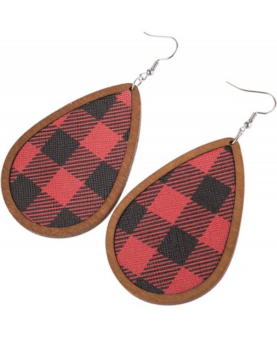 Geometric Pattern Print Drop Earrings - Buffalo Plaid Check Simple Lightweight Faux Leather Leatherette Teardrop Marquise Sta...