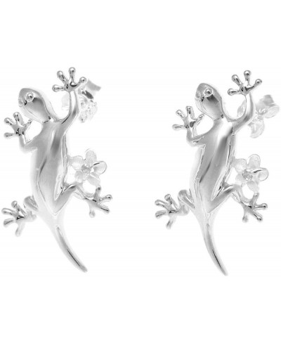 925 sterling silver Hawaiian gecko plumeria flower cz post stud earrings $19.81 Stud