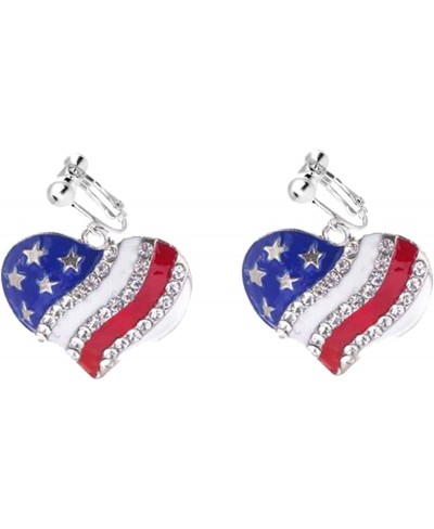 Clip on Earrings for Women Girls American Flag Love Heart Earrings CZ Crystal Dangle Drop Independent Day $13.50 Clip-Ons