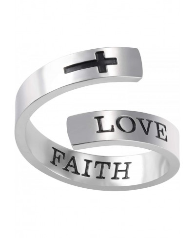 Stainless Steel Cross Faith Ring Adjustable Wrap Christian Faith Hope Blessed Religious Ring $10.31 Statement