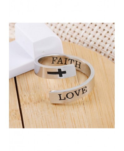 Stainless Steel Cross Faith Ring Adjustable Wrap Christian Faith Hope Blessed Religious Ring $10.31 Statement