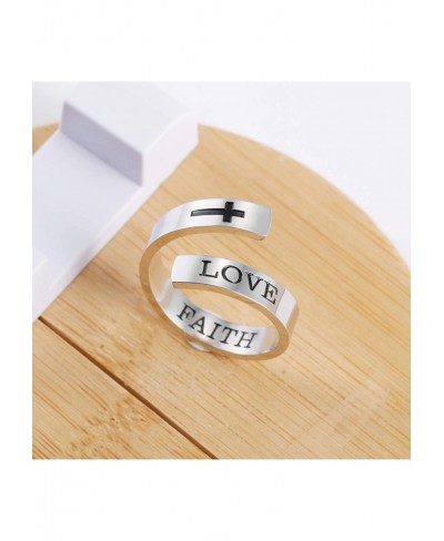 Stainless Steel Cross Faith Ring Adjustable Wrap Christian Faith Hope Blessed Religious Ring $10.31 Statement