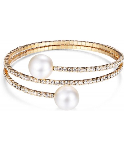 Imitition Pearl Stretch Bracelet Multilayer Crystals Pearl Elastic Bangle for Women Girl Wedding Jewelry 1920s Costume $6.35 ...