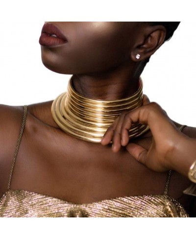 African Jewelry Sets Statement Chokers Women Chunky Leather Collar Necklace Bracelets Set $16.07 Jewelry Sets