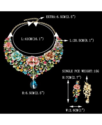 Women's Rhinestone Crystal Enamel Rose Flower Vine Tear Drop Necklace Earrings Set $35.93 Jewelry Sets