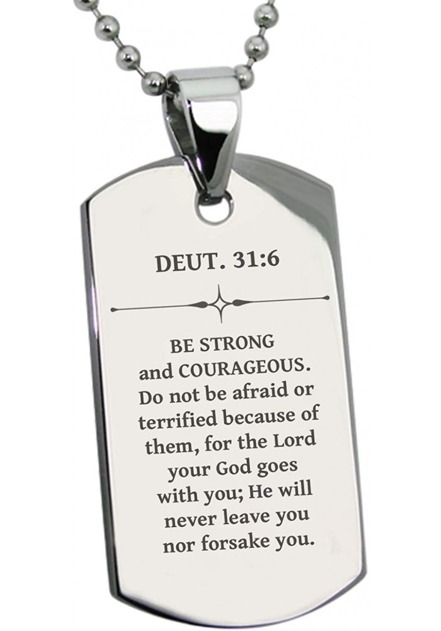 Stainless Steel Be Strong and Courageous Deuteronomy 31 - 6 Dog Tag Pendant Necklace $16.16 Pendants & Coins