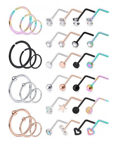 20G Nose Rings for Women Surgical Steel Nose Rings Hoops Bone L Shaped Nose Studs Screw Opal Nose Hoop Rings 6mm 8mm 10mm Dia...