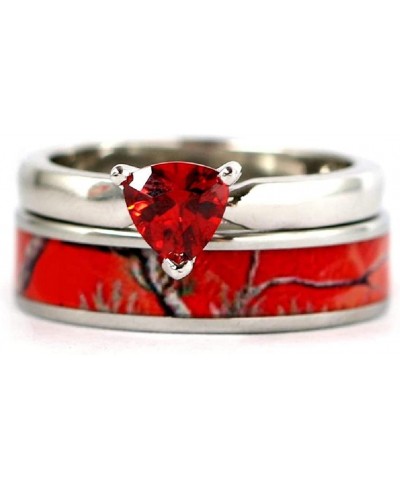 2 pc Red Camo Ring Set - Engagement Ring - Wedding Rings - Promise Rings for Couples - camo Wedding Ring - camo Wedding Rings...