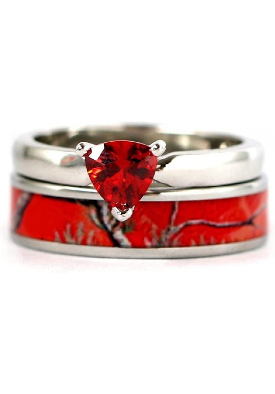 2 pc Red Camo Ring Set - Engagement Ring - Wedding Rings - Promise Rings for Couples - camo Wedding Ring - camo Wedding Rings...