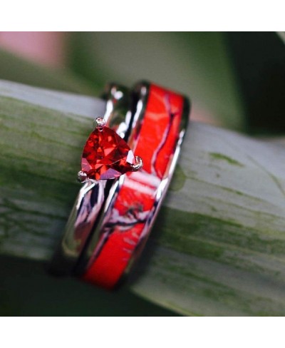 2 pc Red Camo Ring Set - Engagement Ring - Wedding Rings - Promise Rings for Couples - camo Wedding Ring - camo Wedding Rings...