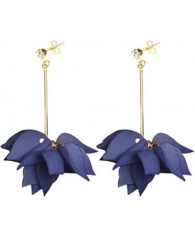 Women Flower Petals Pendant Long Tassel Rhinestone Stud Earrings Jewelry Gift- Sapphire Blue $6.15 Jewelry Sets