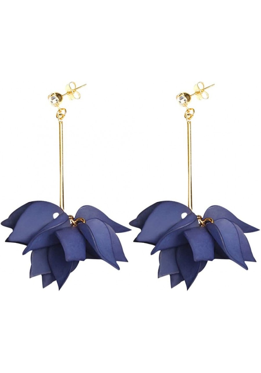 Women Flower Petals Pendant Long Tassel Rhinestone Stud Earrings Jewelry Gift- Sapphire Blue $6.15 Jewelry Sets