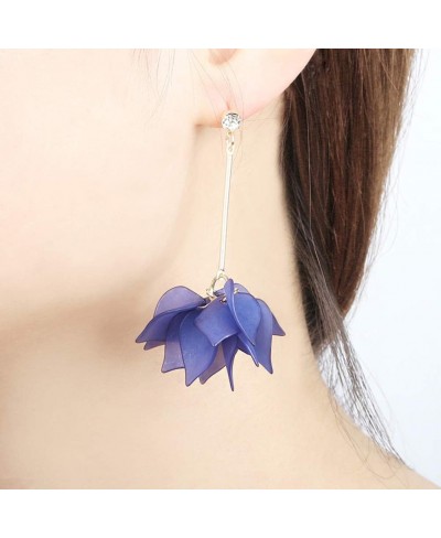 Women Flower Petals Pendant Long Tassel Rhinestone Stud Earrings Jewelry Gift- Sapphire Blue $6.15 Jewelry Sets