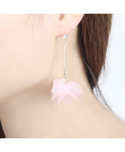 Women Flower Petals Pendant Long Tassel Rhinestone Stud Earrings Jewelry Gift- Sapphire Blue $6.15 Jewelry Sets