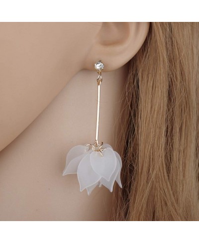 Women Flower Petals Pendant Long Tassel Rhinestone Stud Earrings Jewelry Gift- Sapphire Blue $6.15 Jewelry Sets