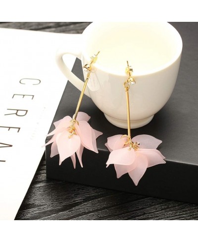 Women Flower Petals Pendant Long Tassel Rhinestone Stud Earrings Jewelry Gift- Sapphire Blue $6.15 Jewelry Sets