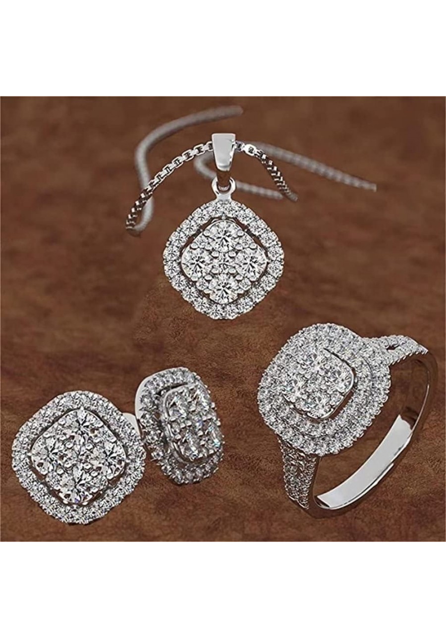 Diamond Rings Necklace Earring Sets for Women Rhinestones Zircon Engagement Jewelry Set Wedding Gifts $7.08 Jewelry Sets