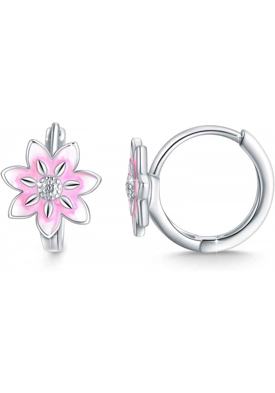 Lotus Earrings Small Hoop Earrings for Women Sterling Silver Lotus Huggie Hoops Earrings for Sensitive Ears $18.00 Hoop