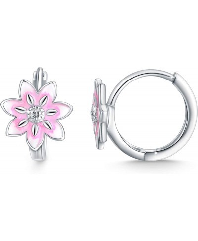 Lotus Earrings Small Hoop Earrings for Women Sterling Silver Lotus Huggie Hoops Earrings for Sensitive Ears $18.00 Hoop