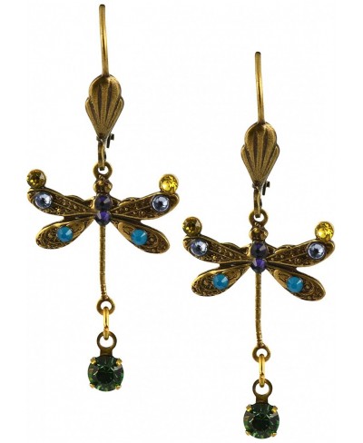 Dragonfly Earrings Jonquil/Fern Green Gold Plated Dangle with Jeweled Drop $28.11 Drop & Dangle
