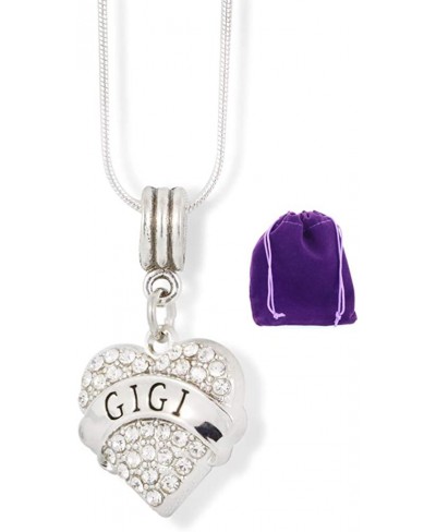 GiGi Necklace Grandma Grandmother Text on Rhinestone Heart Charm Snake Chain Pendant $21.44 Pendant Necklaces