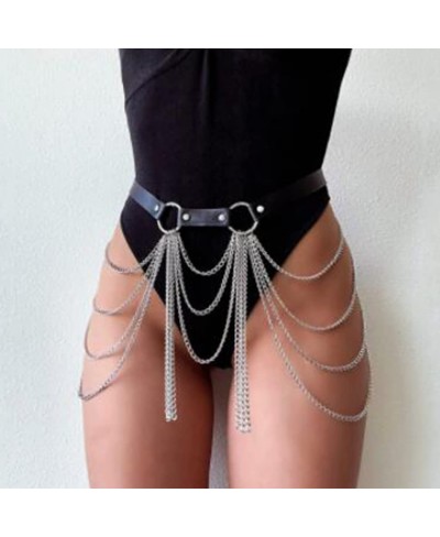 Layered Fringe Waist Chain Black Leather Belly Chains Party Rave Outfit Belts Accessories Body Chain Jewelry for Women and Gi...