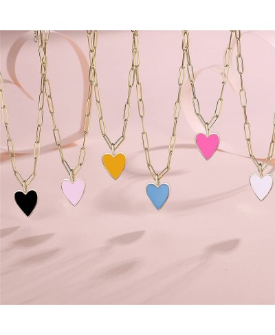 Heart Necklace for Women Girls Preppy Jewelry Dainty Paperclip Chain Necklace for Women Cute Pink Heart Preppy Necklaces 16+2...