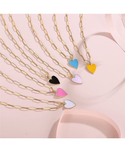 Heart Necklace for Women Girls Preppy Jewelry Dainty Paperclip Chain Necklace for Women Cute Pink Heart Preppy Necklaces 16+2...