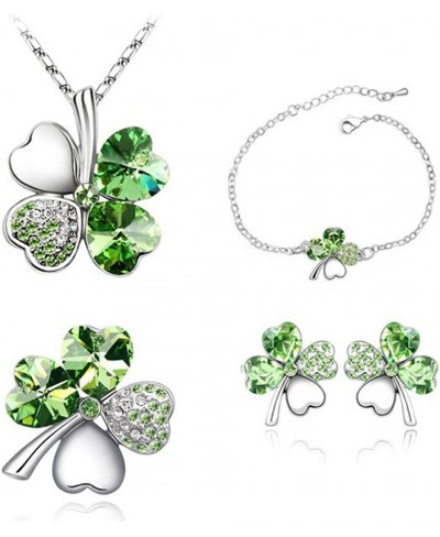 Fashion Crystal Clover Jewelry Set White K Plated Necklace Bracelet Earrings Brooch Pin(11 Colors) $15.24 Jewelry Sets