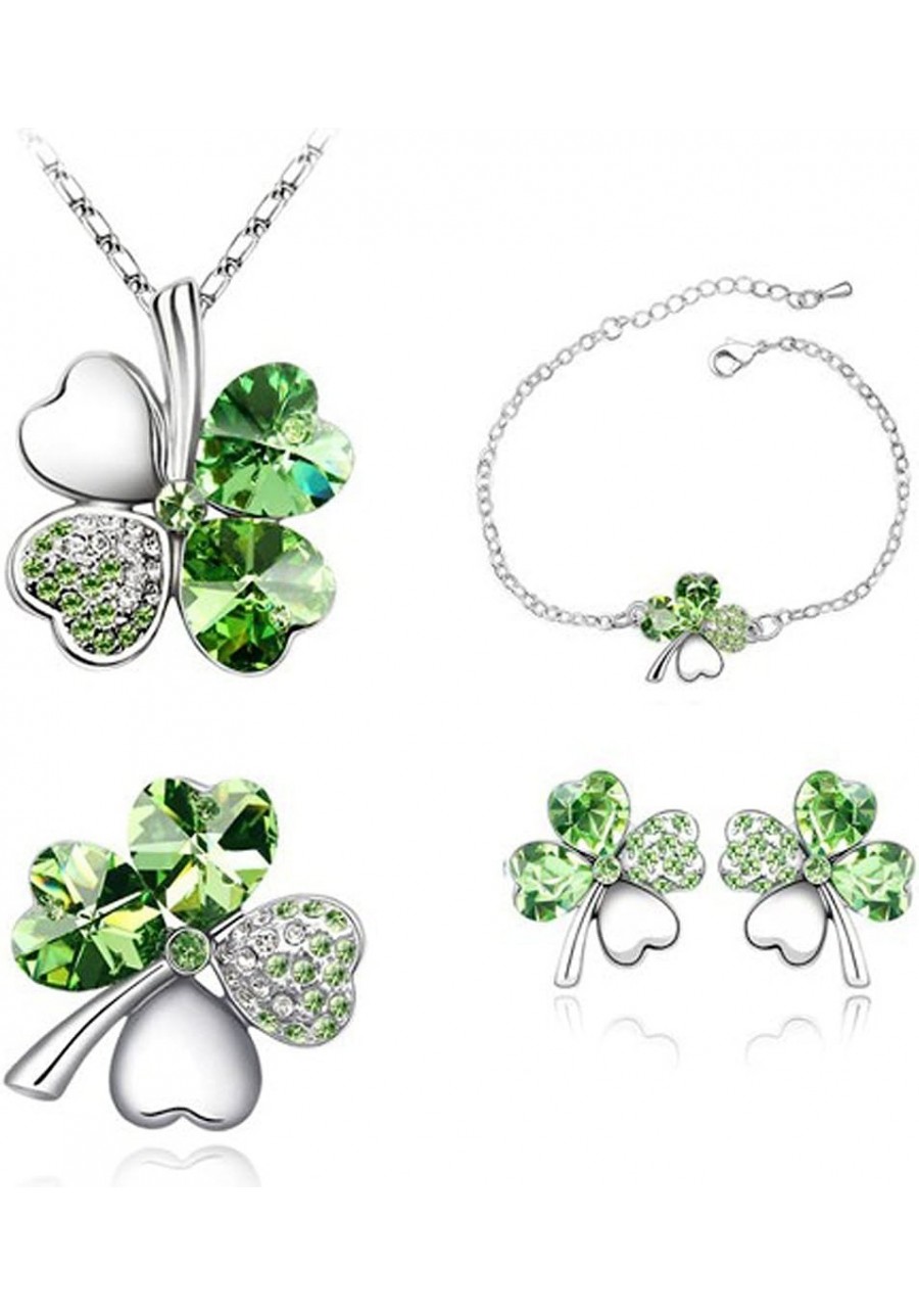 Fashion Crystal Clover Jewelry Set White K Plated Necklace Bracelet Earrings Brooch Pin(11 Colors) $15.24 Jewelry Sets