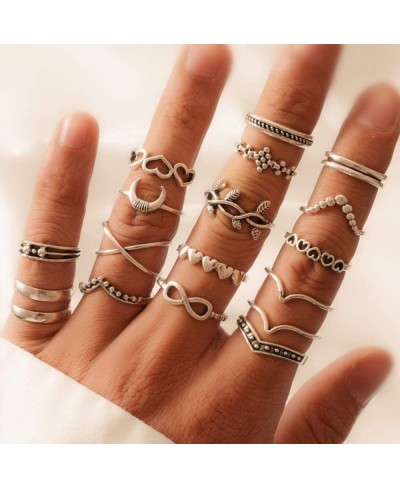 18Pcs Vintage Heart Knuckle Rings for Women Stackable Rings Set Bowknot Leaf Girls Bohemian Retro Joint Finger Rings Criss Cr...