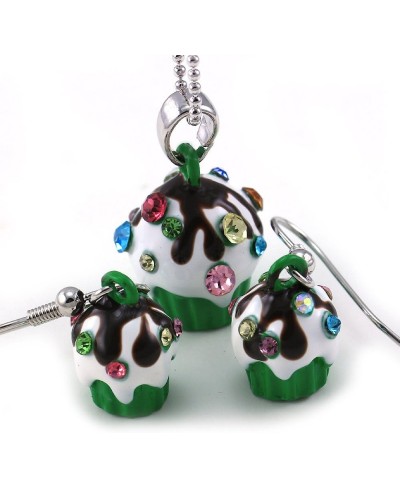 Green White Cupcake Birthday Charm Pendant Necklace Stud Post Earrings Set $18.11 Jewelry Sets