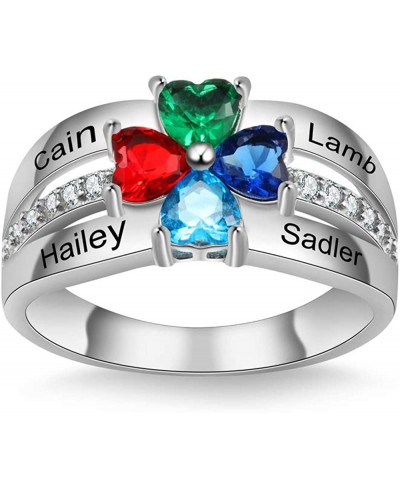 Personalized Mothers Rings with 4 Heart Simulated Birthstones Customized Family Promise Rings for Her Engraved 4 Names Grandd...