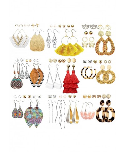 47 Pairs Fashion Earrings for Women Girls Boho Statement Tassel Rattan Leather Earrings Butterfly Acrylic Hoop Stud Drop Dang...