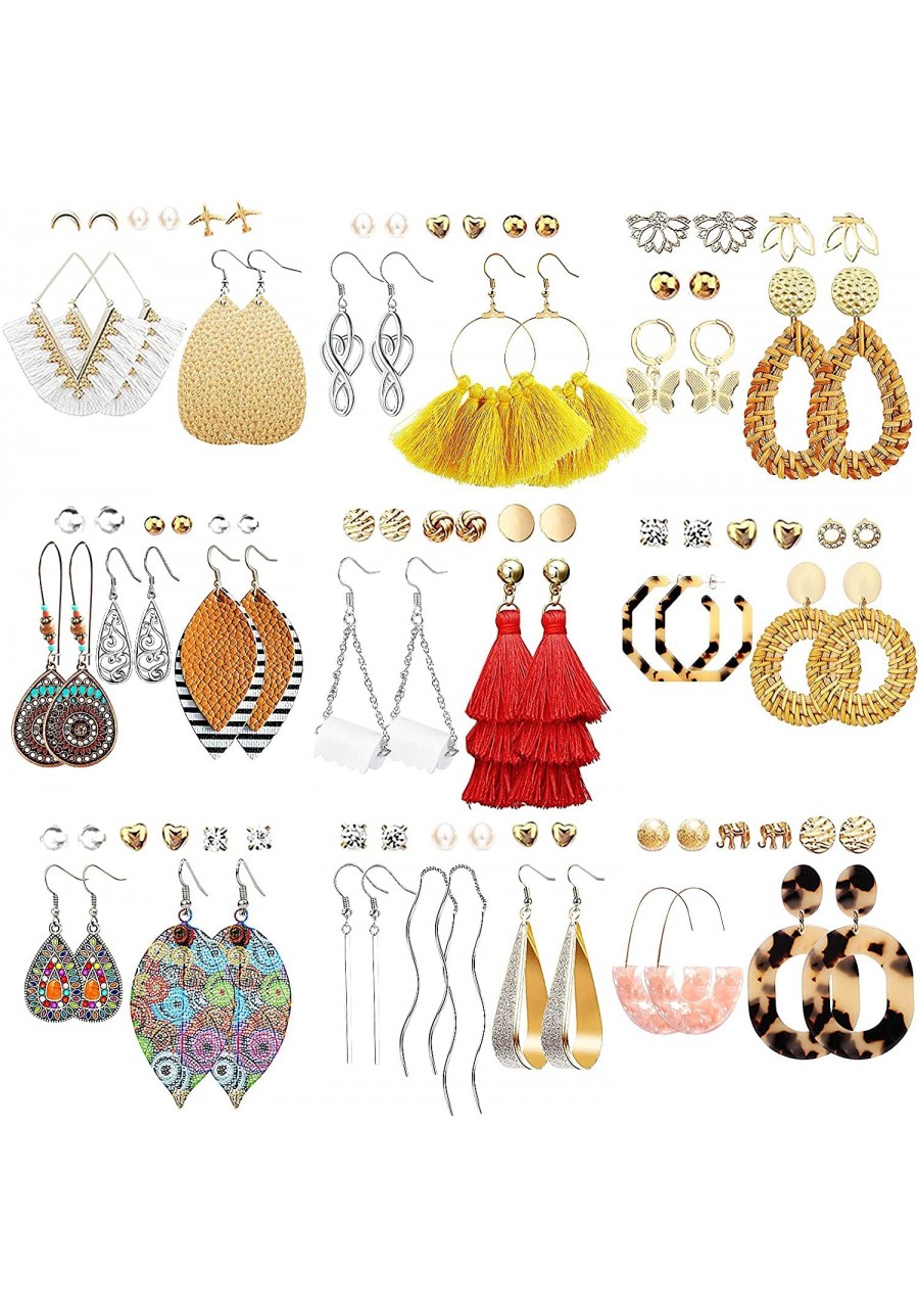 47 Pairs Fashion Earrings for Women Girls Boho Statement Tassel Rattan Leather Earrings Butterfly Acrylic Hoop Stud Drop Dang...