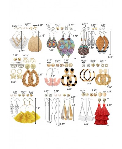 47 Pairs Fashion Earrings for Women Girls Boho Statement Tassel Rattan Leather Earrings Butterfly Acrylic Hoop Stud Drop Dang...