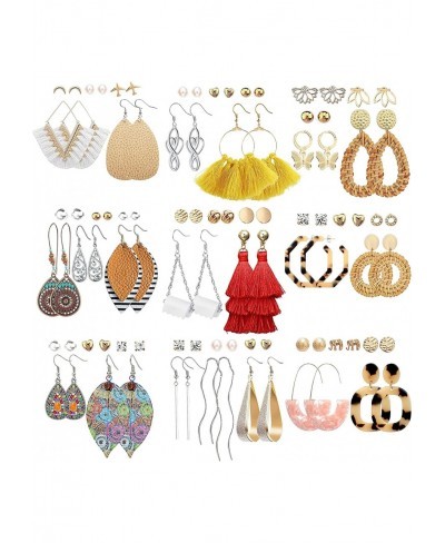 47 Pairs Fashion Earrings for Women Girls Boho Statement Tassel Rattan Leather Earrings Butterfly Acrylic Hoop Stud Drop Dang...