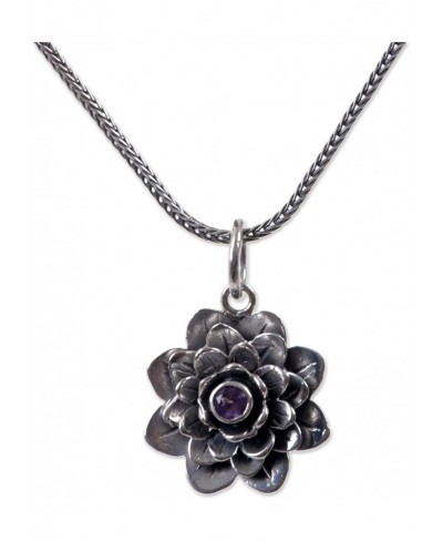 Sterling Silver and Amethyst Hand Made Flower Pendant Necklace 17" Sacred Lilac Lotus' $42.86 Pendant Necklaces