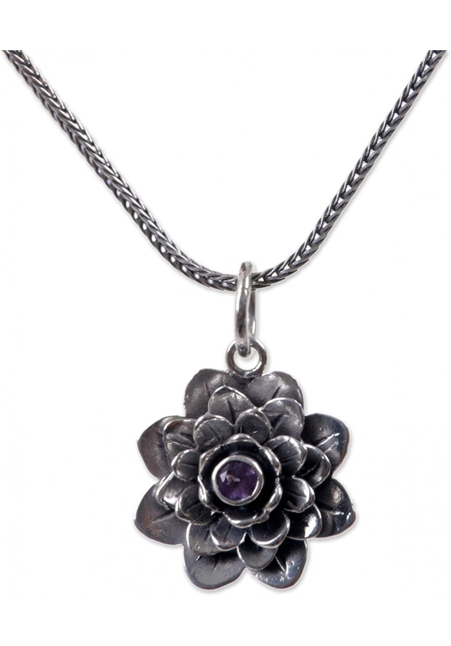 Sterling Silver and Amethyst Hand Made Flower Pendant Necklace 17" Sacred Lilac Lotus' $42.86 Pendant Necklaces