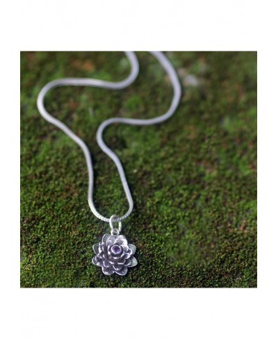 Sterling Silver and Amethyst Hand Made Flower Pendant Necklace 17" Sacred Lilac Lotus' $42.86 Pendant Necklaces