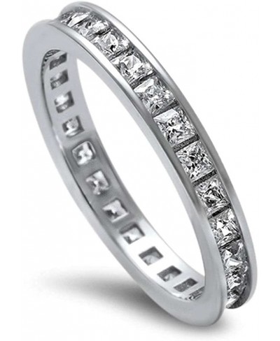 Princess Cut Cubic Zirconia .925 Sterling Silver Eternity Band Sizes 3-12 $11.53 Eternity Rings