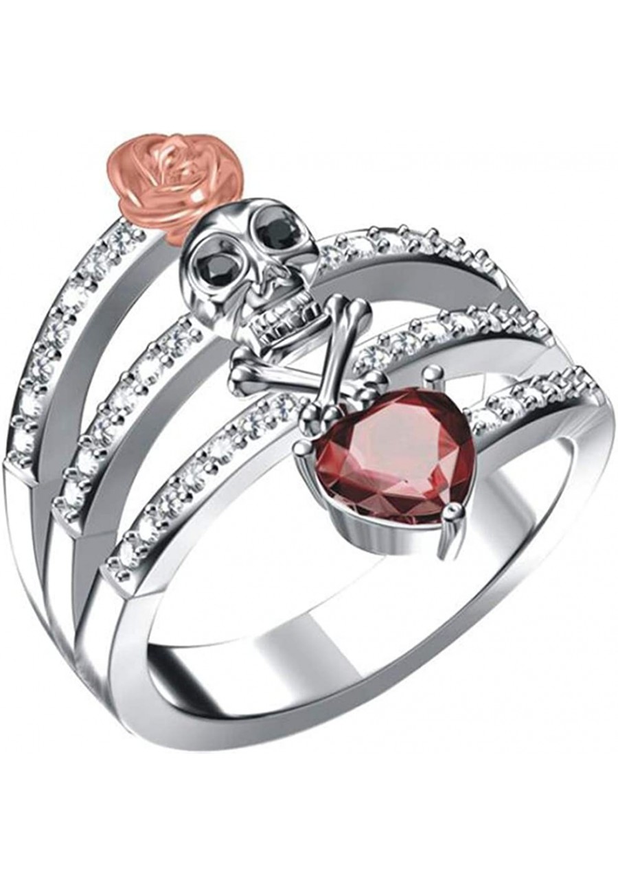 White Gold Plated Heart Shaped Skull Rose Cocktail Party Halloween Ring $7.49 Statement