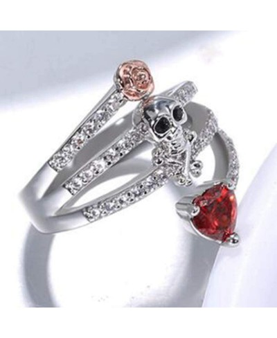 White Gold Plated Heart Shaped Skull Rose Cocktail Party Halloween Ring $7.49 Statement