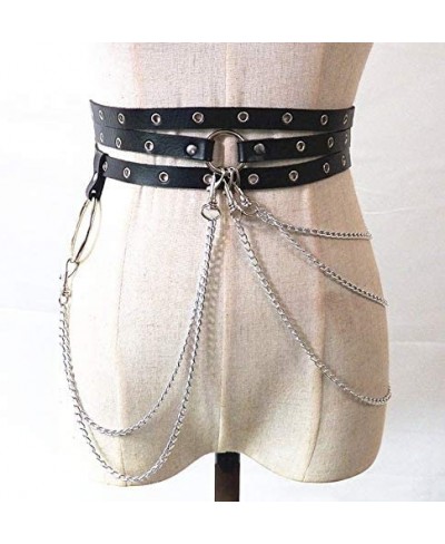 Punk Black Circle PU Leather Waist Chain Harness Body Chain Belly Chains Belt Summer Beach Costume Jewelry Adjustable for Wom...