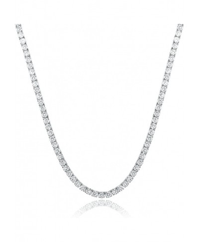 18K White Gold Plated 4.0mm Round Cubic Zirconia Classic Tennis Necklace 16/18/20/22/24 Inch $30.76 Pendant Necklaces