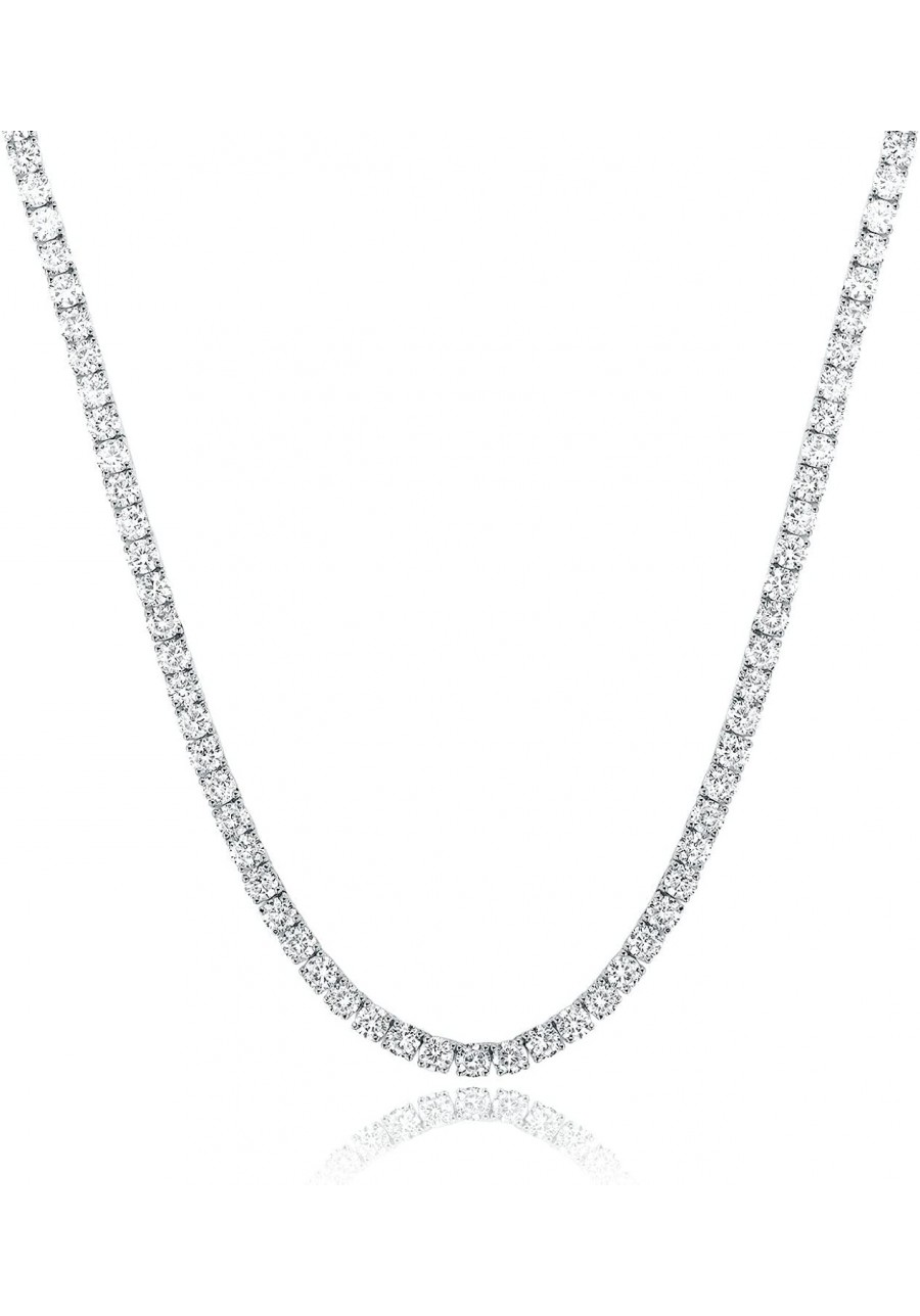 18K White Gold Plated 4.0mm Round Cubic Zirconia Classic Tennis Necklace 16/18/20/22/24 Inch $30.76 Pendant Necklaces