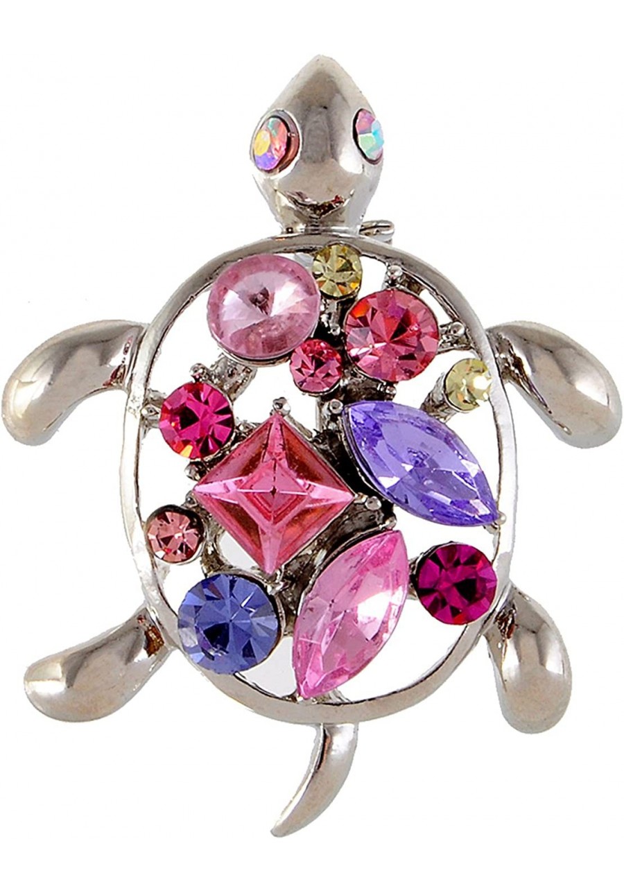 Petite Silvery Tone Rose Amethyst Crystal Rhinestone Sea Turtle Fashion Pin Brooch $21.84 Brooches & Pins