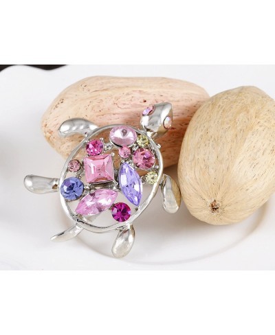 Petite Silvery Tone Rose Amethyst Crystal Rhinestone Sea Turtle Fashion Pin Brooch $21.84 Brooches & Pins