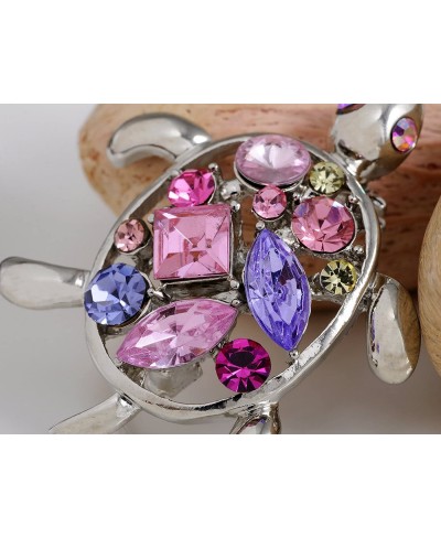 Petite Silvery Tone Rose Amethyst Crystal Rhinestone Sea Turtle Fashion Pin Brooch $21.84 Brooches & Pins